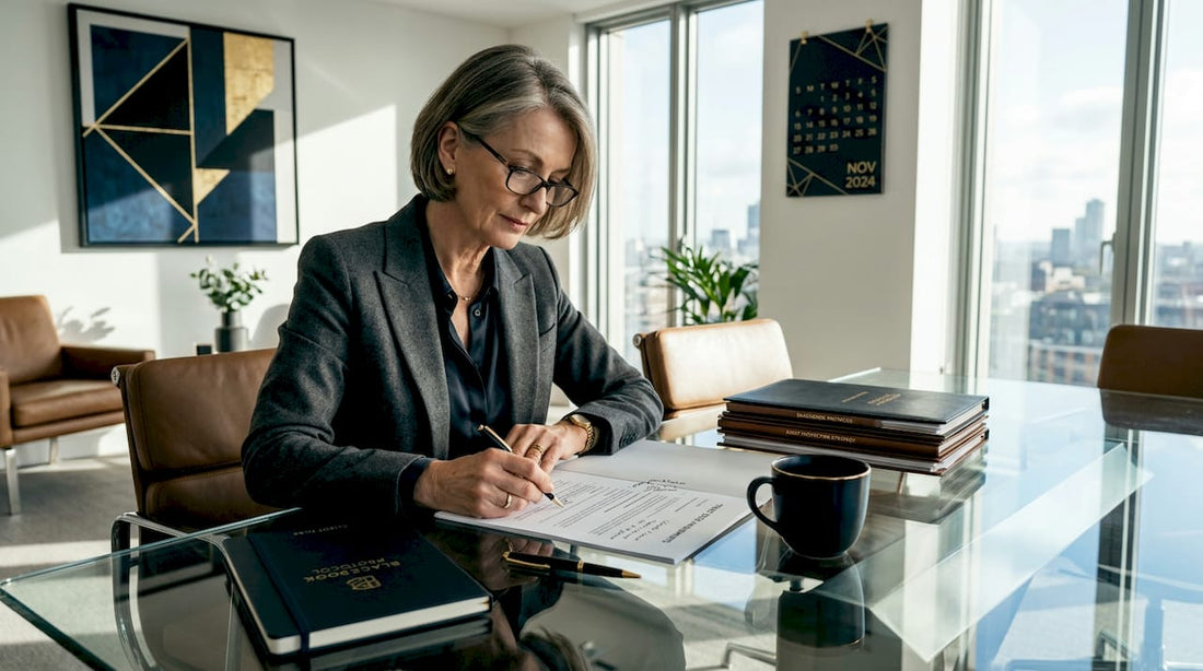 Advisor reviewing trust documents in city office