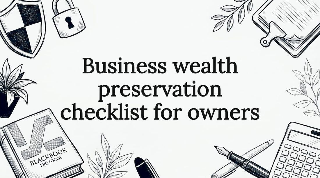 Hand-drawn illustrated title card with business props