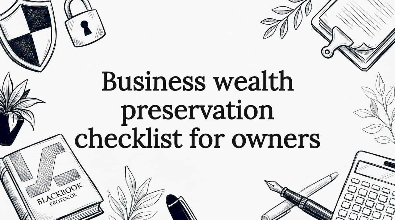 Hand-drawn illustrated title card with business props