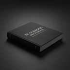BLACKBOOK PROTOCOL hardback book on dark minimal surface with dramatic studio lighting